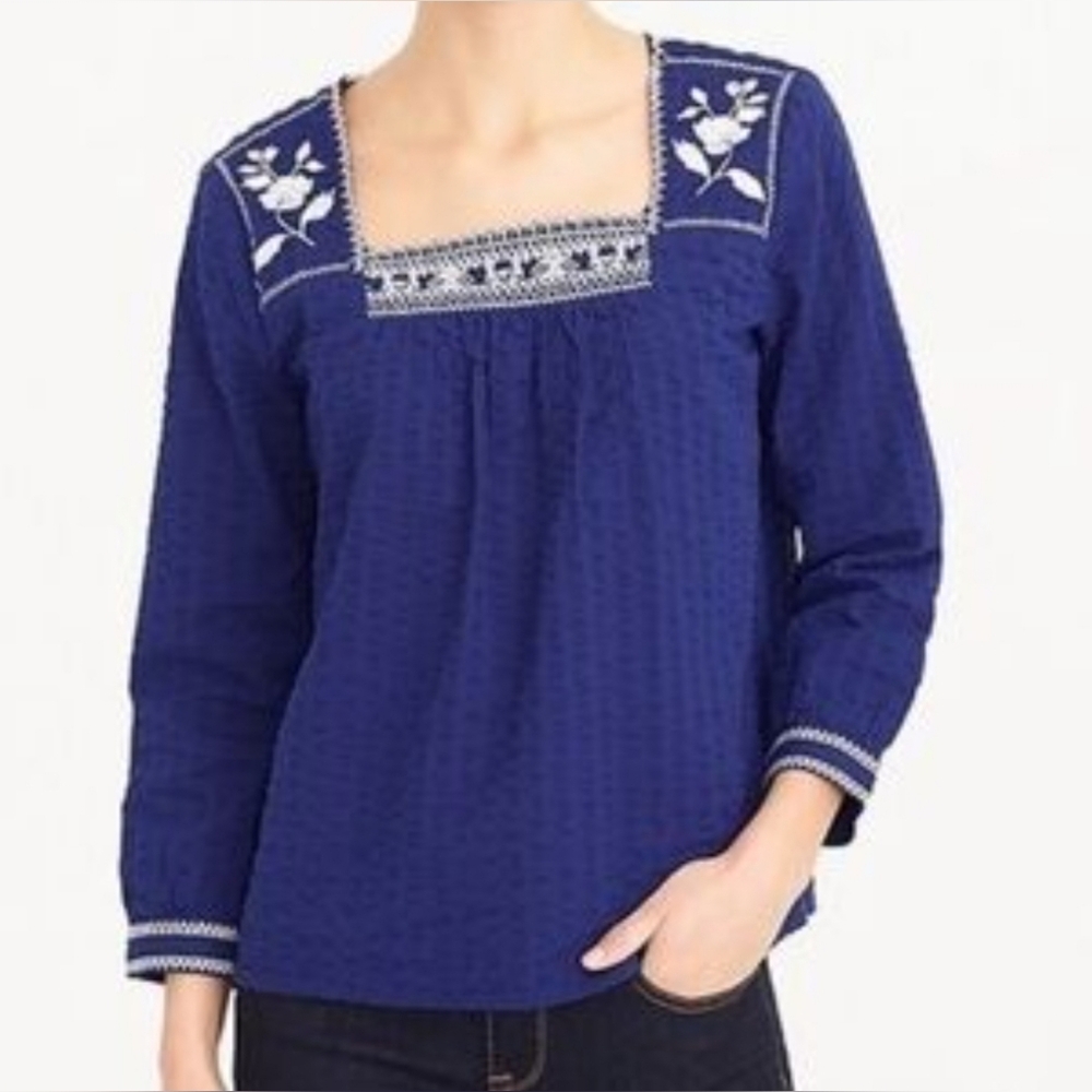 EUC XS J. Crew Embroidered Blouse